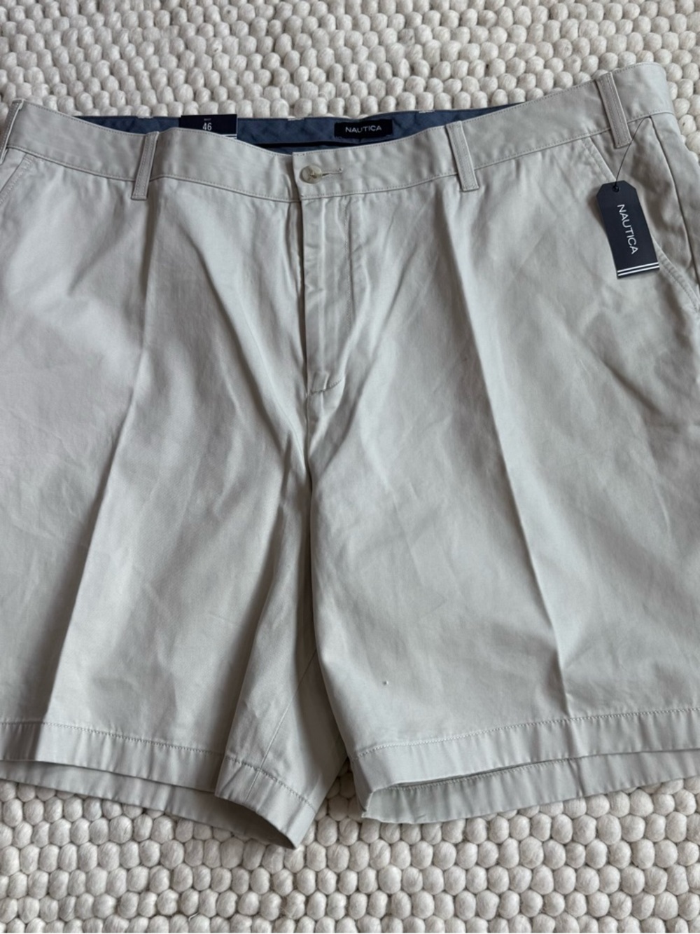 NWT Nautica Men's Khaki Classic Chino Deck Shorts 46 Big 100% Cotton Flat Front